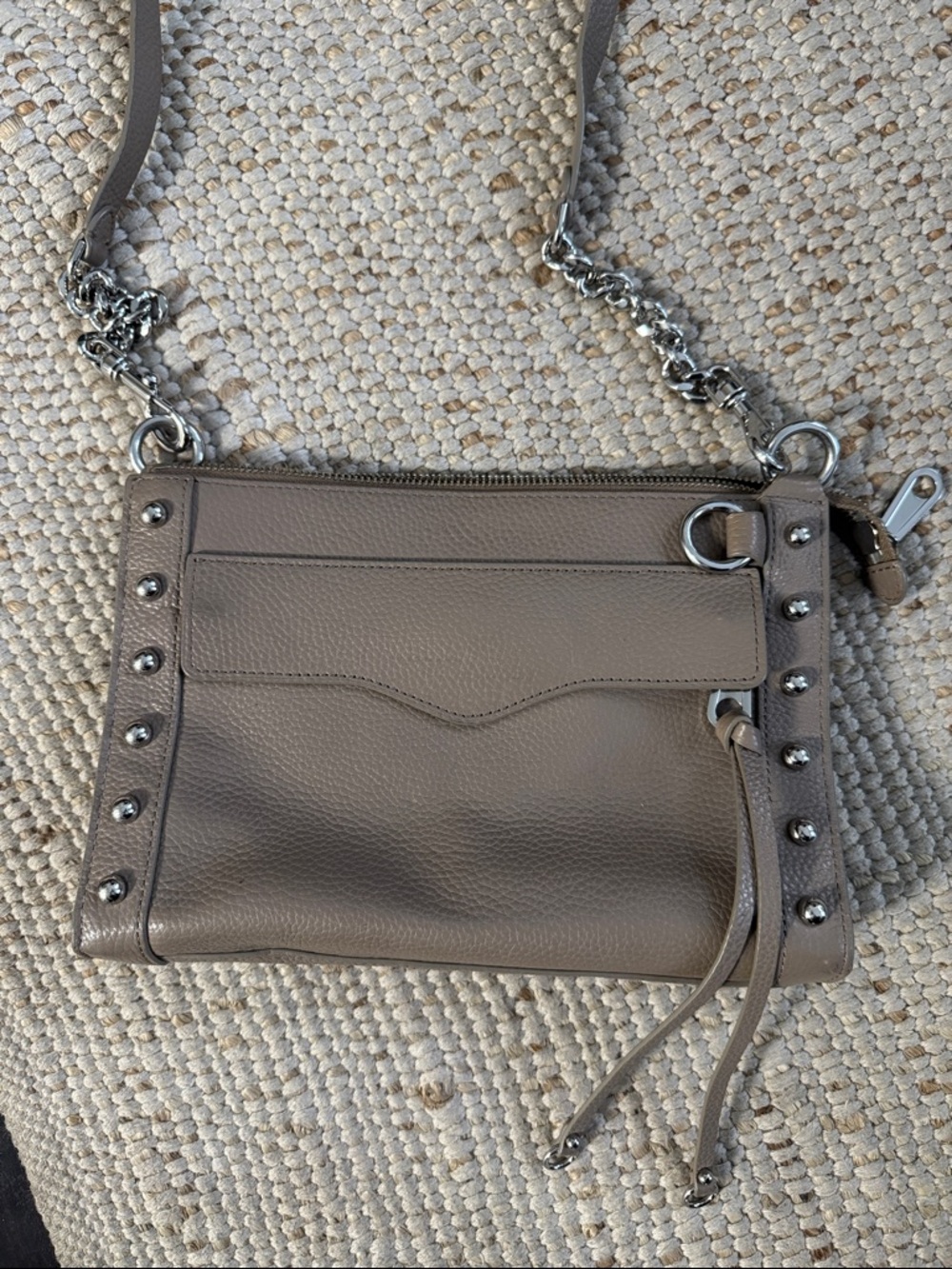 Rebecca Minkoff Taupe Leather Crossbody with Silver Studs